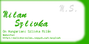 milan szlivka business card